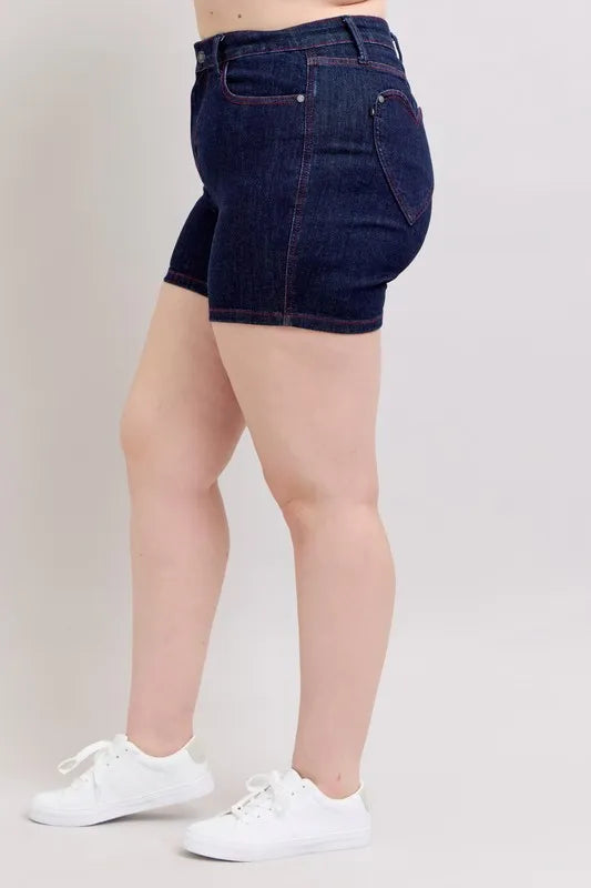 Judy Blue Heart Shaped Pkts & Red Contrast Thread Denim Shorts