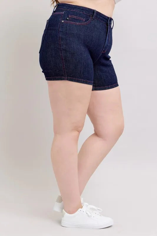Judy Blue Heart Shaped Pkts & Red Contrast Thread Denim Shorts