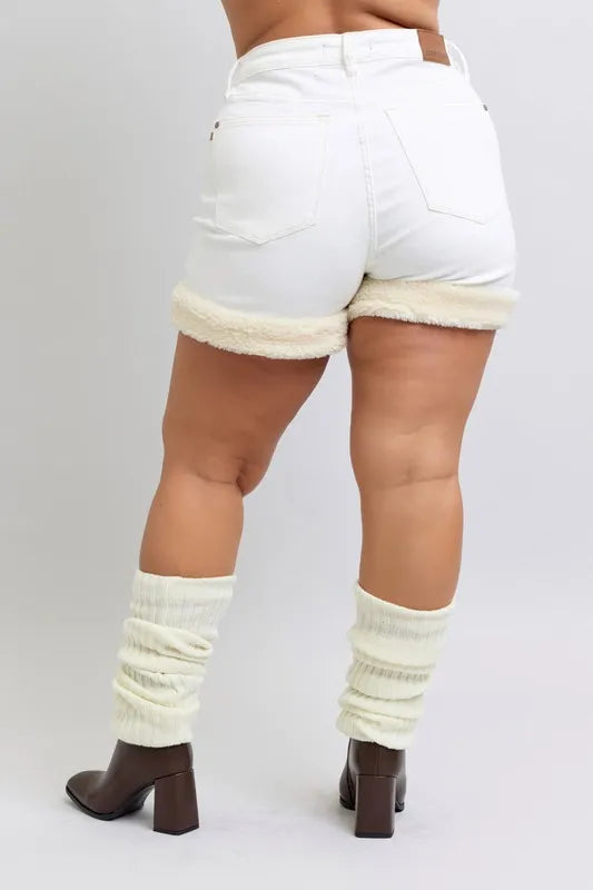 Judy Blue High Waist Shearling Cuff Denim Shorts