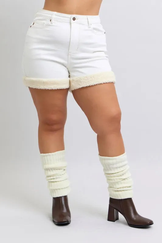Judy Blue High Waist Shearling Cuff Denim Shorts