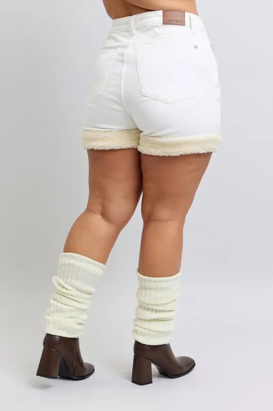 Judy Blue High Waist Shearling Cuff Denim Shorts