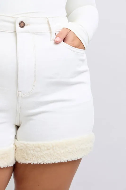 Judy Blue High Waist Shearling Cuff Denim Shorts