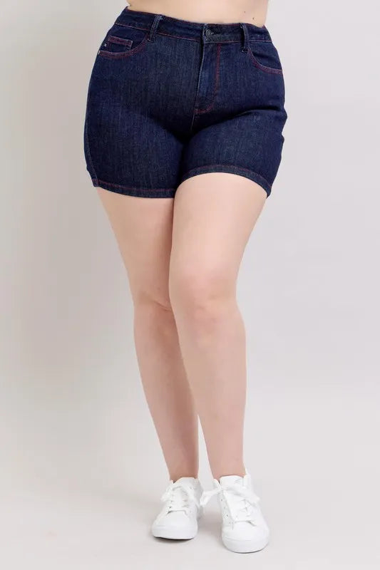 Judy Blue Heart Shaped Pkts & Red Contrast Thread Denim Shorts