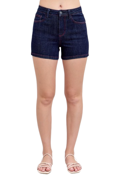 Judy Blue Heart Shaped Pkts & Red Contrast Thread Denim Shorts