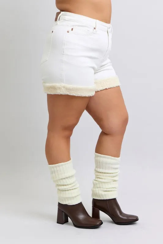 Judy Blue High Waist Shearling Cuff Denim Shorts