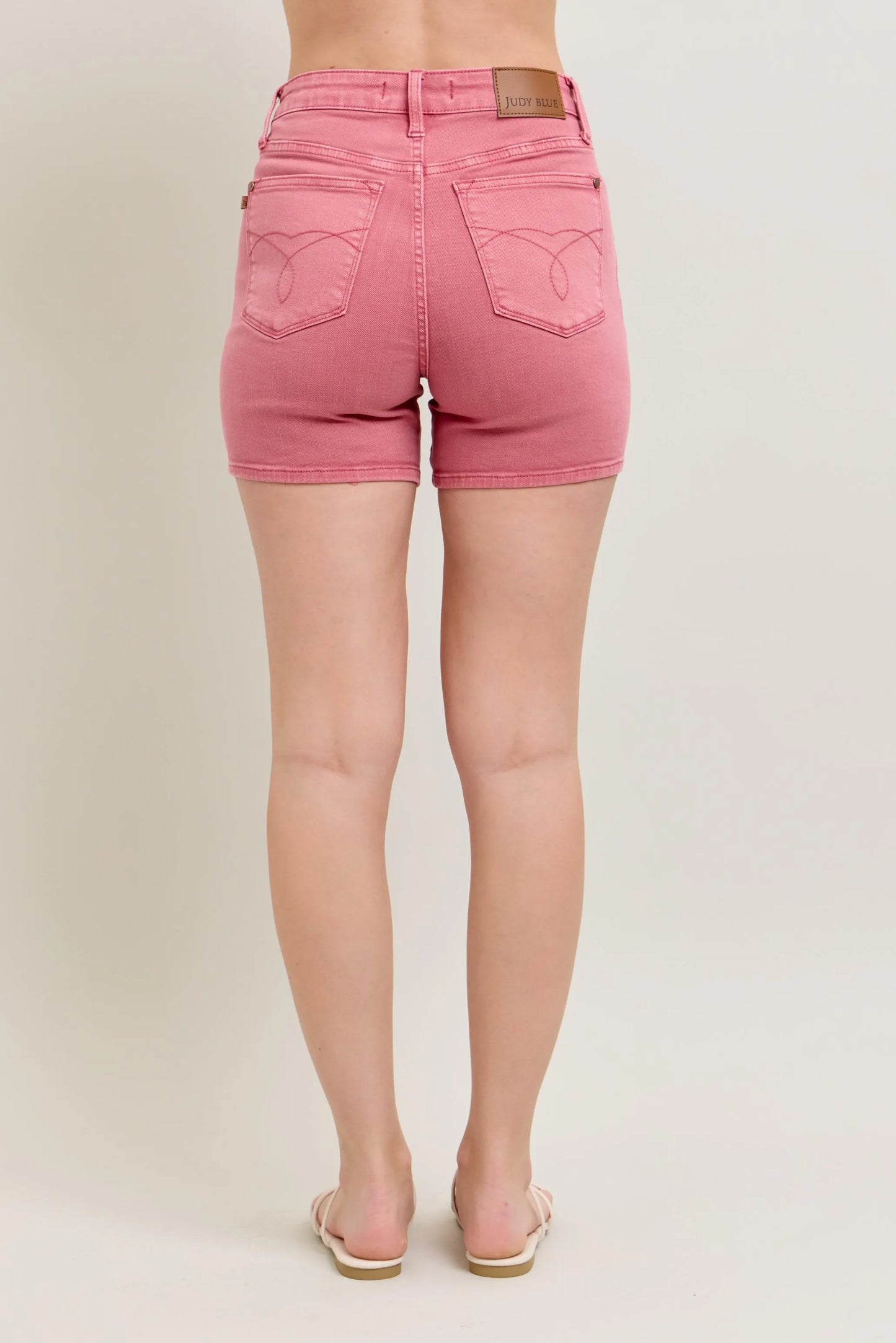 Judy Blue Pink Back High Waist Pocket Embroidery Shorts