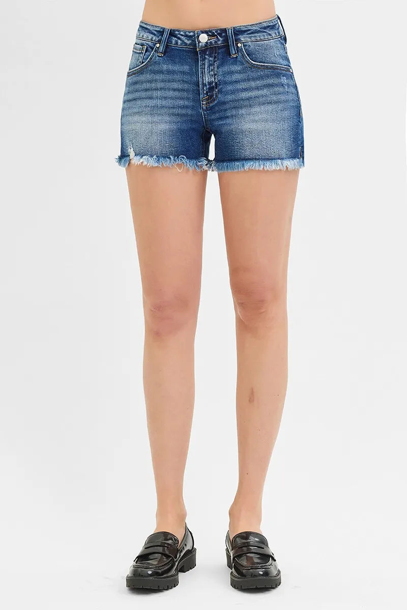 RISEN Women's Low Rise Frayed Denim Shorts – Full & Plus Size Jean Cutoffs