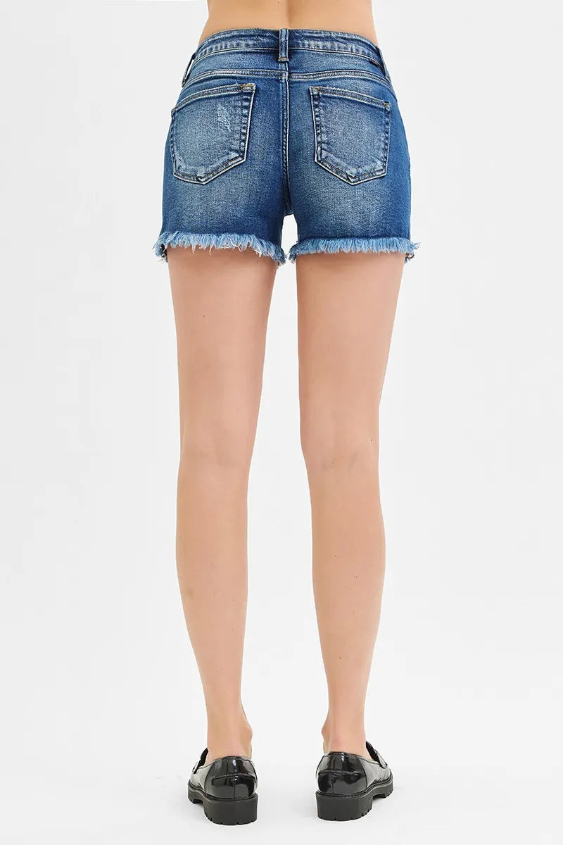 RISEN Women's Low Rise Frayed Denim Shorts – Full & Plus Size Jean Cutoffs